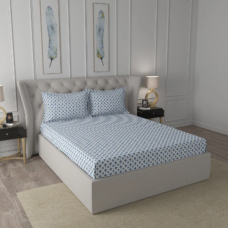 Anti - Pill Microfiber Sheets for a Smooth AppearanceTranquil Serenity Elaine 100%Cotton Printed Bed Sheet With Pillow Case, Blue