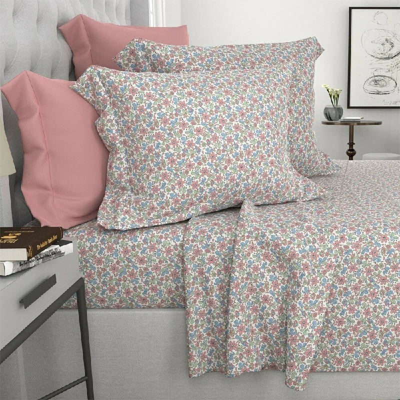 Flat Sheets with a High - Quality Finish for a Luxurious Look1200 Thread Count 6 Piece 100% Cotton Sheet King Pink Mini Floral