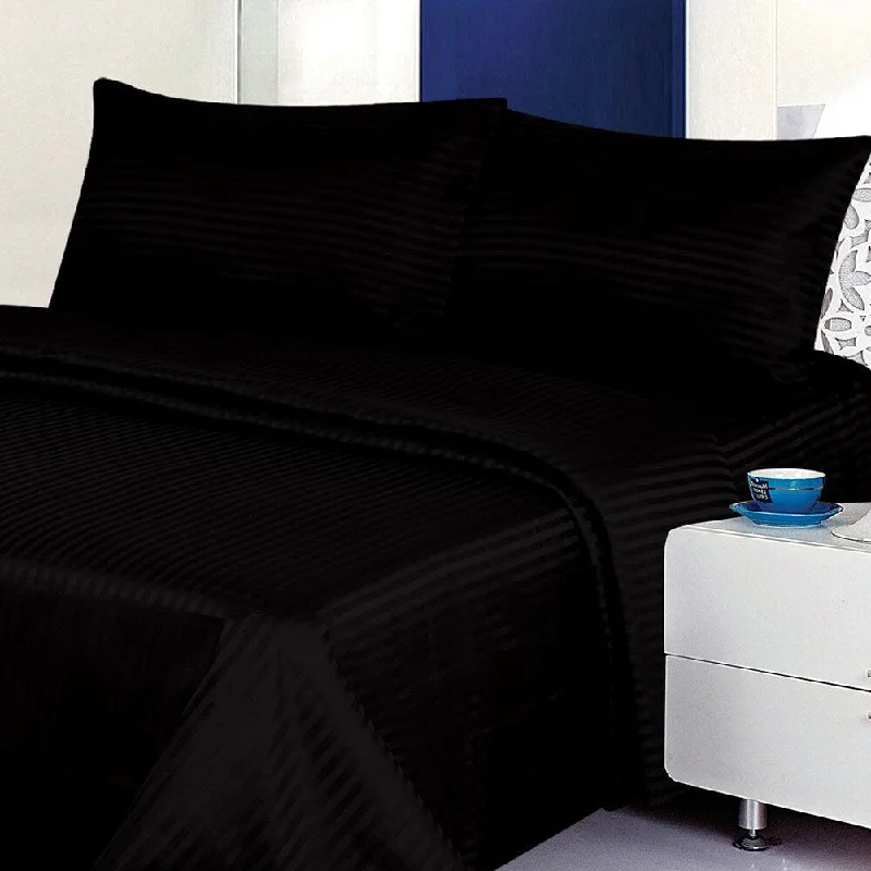 Rayon - Cotton Sheets for a Breathable and Soft Blend1800 Count Deluxe 4-Piece Stripe Deep Pocket King Bed Sheet Black