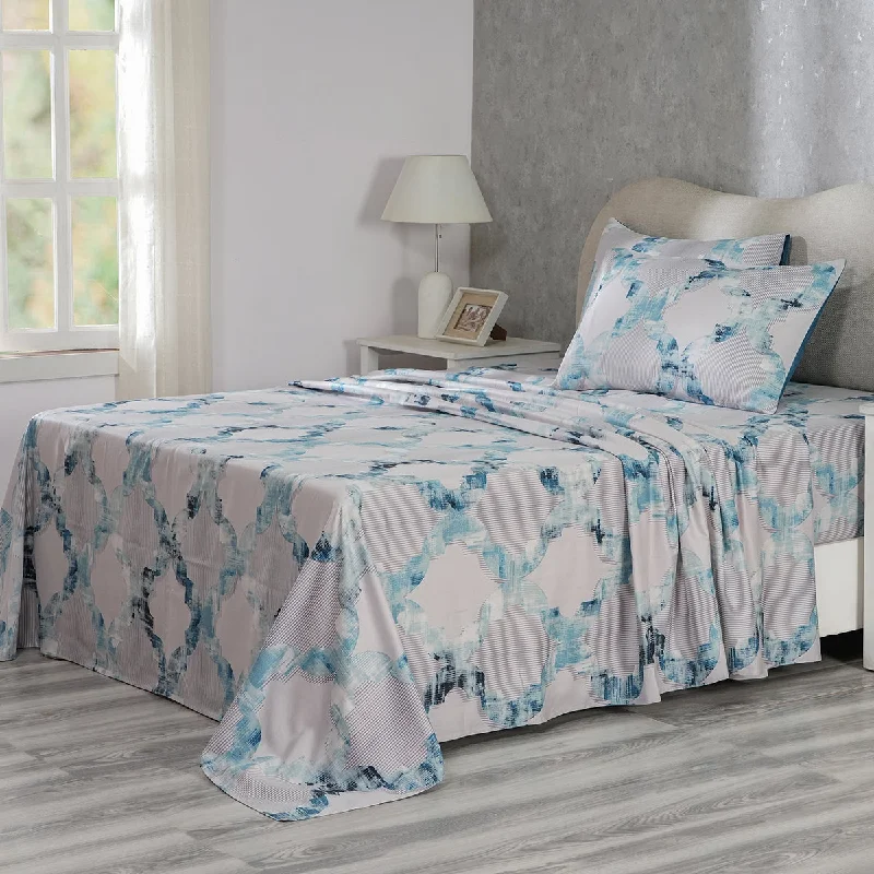 Queen - Size Sheet Sets with a European Pillowcase SetEnchanted Harmony Ogee Flent Printed Cotton Bed Sheet With Pillow Cover Queen - Size Sheet Sets with a European Pillowcase SetEnchanted Harmony Ogee Flent Printed Cotton Bed Sheet With Pillow Cover