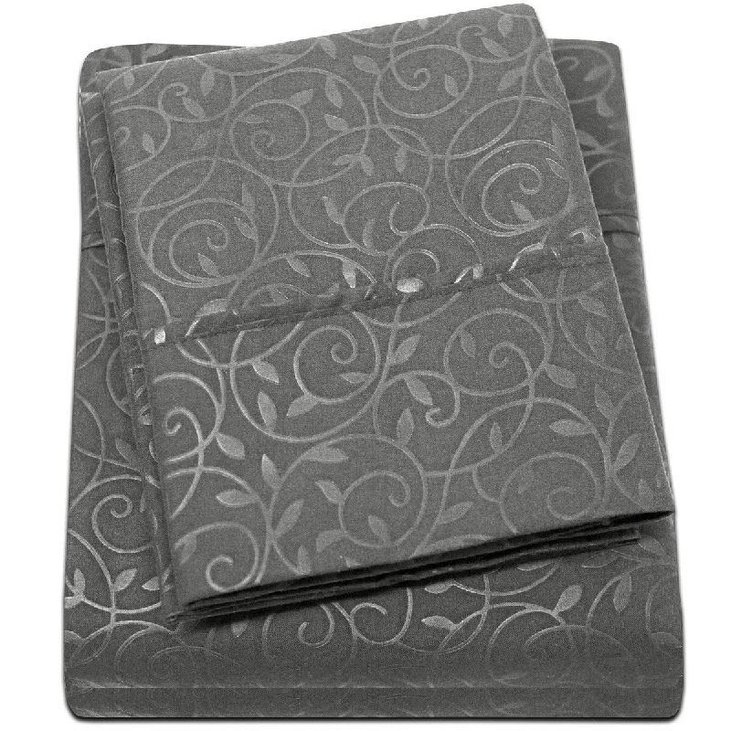 King - Size Sheet Sets with a Decorative Pillow SetEmbossed Vine Sheet Set Full Sheet Set Gray