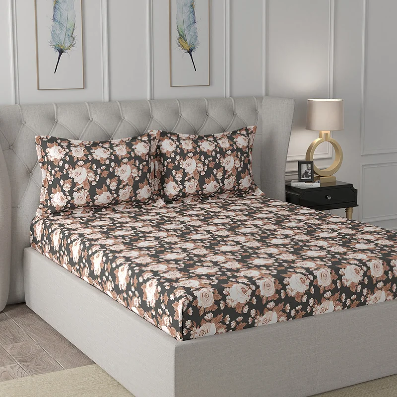 Linen - Cotton Blend Sheets for a Natural and Versatile OptionFlorescence Rosalie Print Red Fitted Sheet With Pillow Covers