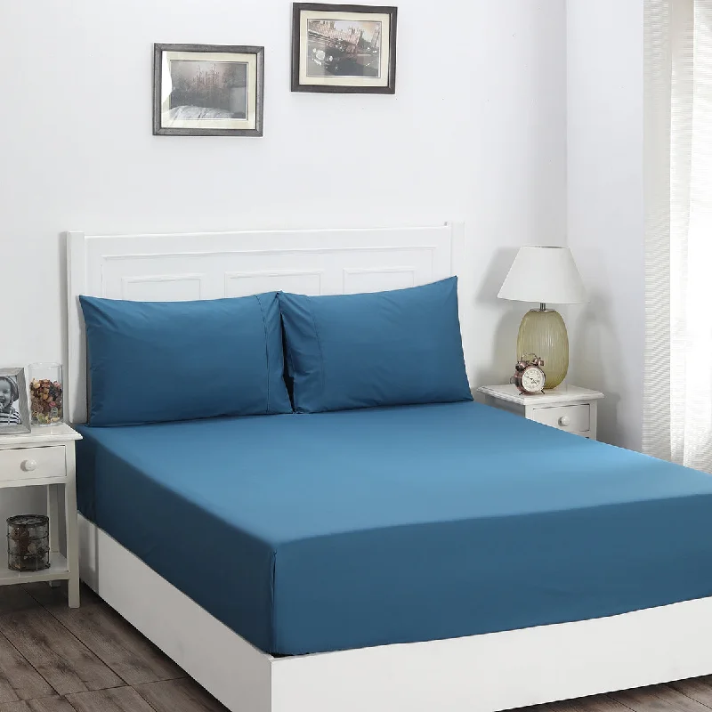 Flat Sheets with a High - Quality Finish for a Luxurious LookSlumber Plain Easy Care Percale 100% Cotton Saxsony Blue Fitted Sheet