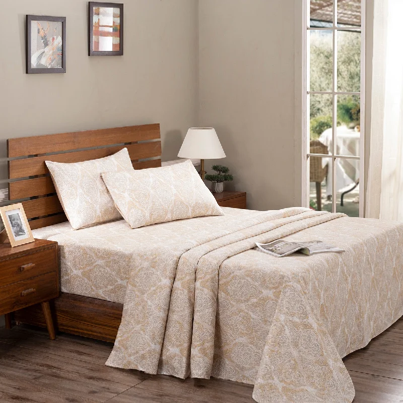 Linen - Cotton Blend Sheets for a Natural and Versatile OptionArt Nouveau Lindsey Printed 100% Cotton Gold Soft Bed Sheet Linen - Cotton Blend Sheets for a Natural and Versatile OptionArt Nouveau Lindsey Printed 100% Cotton Gold Soft Bed Sheet