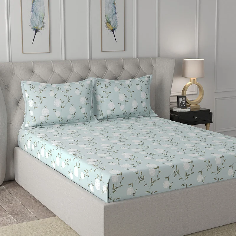Flat Sheets with a High - Quality Finish for a Luxurious LookFlorescence Chloe Print Blue Fitted Sheet With Pillow Covers