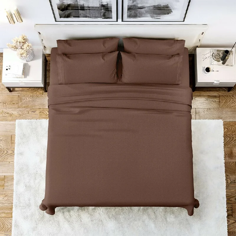 Fitted Sheets with Reinforced Corners for Long - Lasting Use6 Piece Sheet Set 1800 Series Egyptian Deep Pocket Full Brown