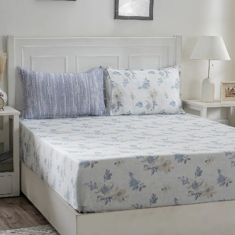 Thermal - Regulating Bamboo Sheets for All - Season ComfortOptimist Bloom 300 TC Everly 100% Cotton Printed Fitted Sheet With Pillow Cover Thermal - Regulating Bamboo Sheets for All - Season ComfortOptimist Bloom 300 TC Everly 100% Cotton Printed Fitted Sheet With Pillow Cover