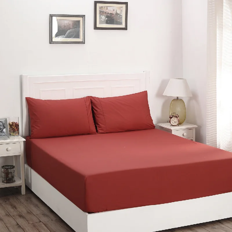 Wrinkle - Free Polyester Sheets for a Low - Maintenance BedSlumber Plain Easy Care Percale 100% Cotton Cinnabar Fitted Sheet