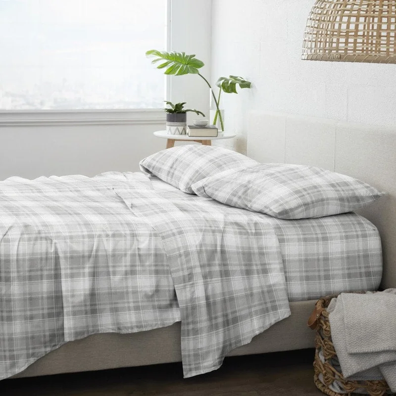 Fitted Sheets with Reinforced Corners for Long - Lasting UseBecky Cameron Premium Plaid 4 Piece Flannel Bed Sheet Set
