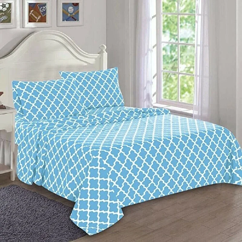 Fitted Sheets with Reinforced Corners for Long - Lasting UseEgyptian Comfort Bed Sheet Set 1800 Count 4 Piece CalKing Aqua White