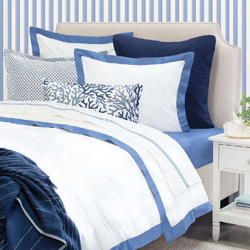 Polyester - Cotton Blend Sheets for Durability and ComfortThe Linden Capri Blue Border Polyester - Cotton Blend Sheets for Durability and ComfortThe Linden Capri Blue Border