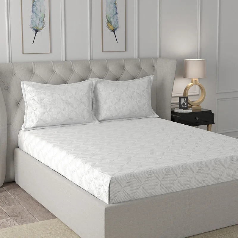 Queen - Size Sheet Sets with a European Pillowcase SetFlorescence Quency Print Grey Fitted Sheet With Pillow Covers