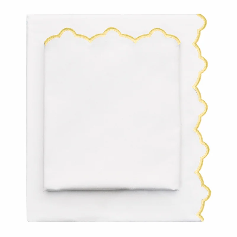 Rayon - Cotton Sheets for a Breathable and Soft BlendThe Scalloped Embroidered Yellow Sheet Set Rayon - Cotton Sheets for a Breathable and Soft BlendThe Scalloped Embroidered Yellow Sheet Set