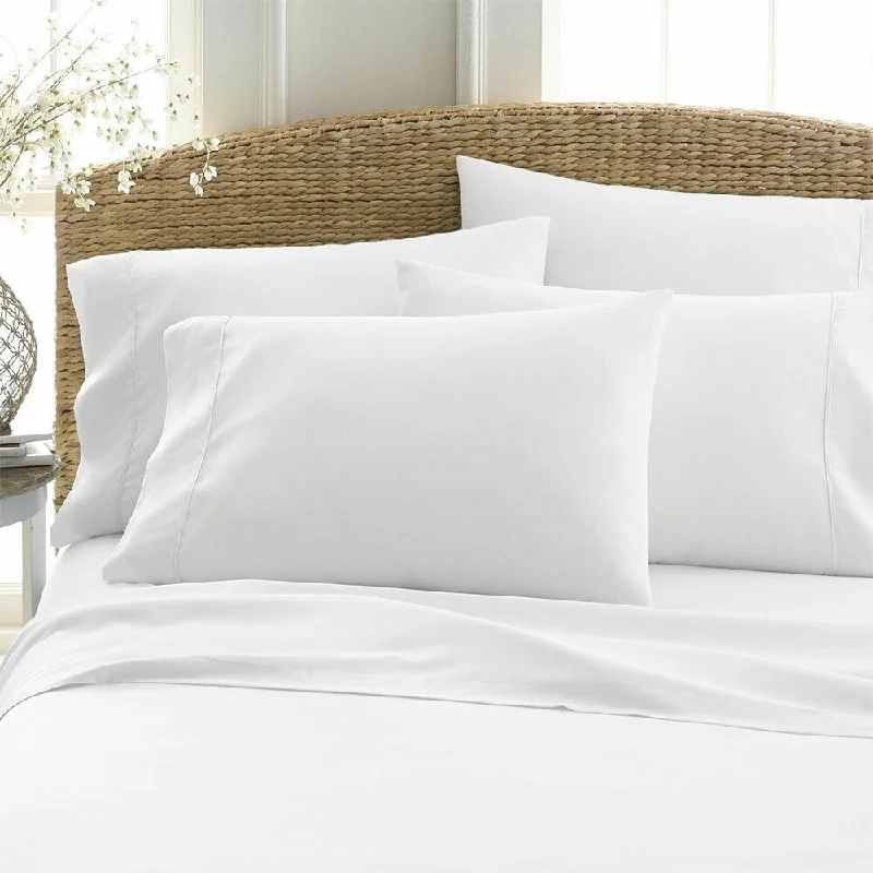 Queen - Size Sheet Sets with a European Pillowcase Set2100 Count 6 Piece Deep Pocket Comfort Soft Bed Sheet Cal King White