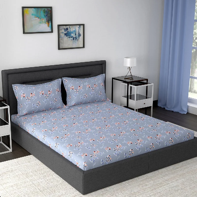 Thermal - Regulating Bamboo Sheets for All - Season ComfortModern Sanctuary Louisa Printed 144TC 100% Cotton Blue Bed Sheet Thermal - Regulating Bamboo Sheets for All - Season ComfortModern Sanctuary Louisa Printed 144TC 100% Cotton Blue Bed Sheet