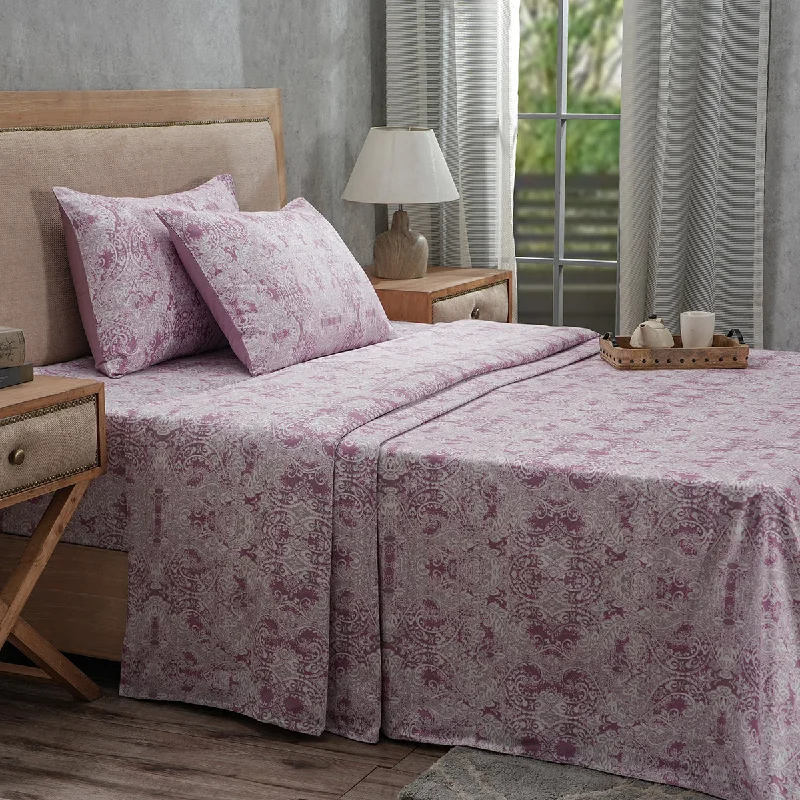 Twin - Size Sheet Sets with a Pillow ProtectorPBS Refined Retro Baroque 100% Cotton Soft Red Bed Sheet Set