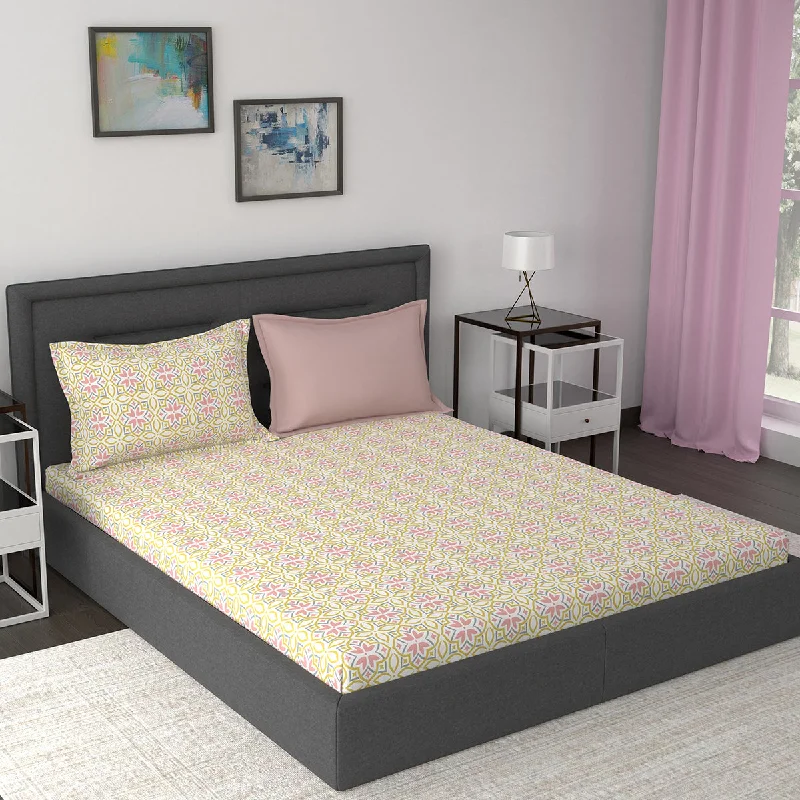 King - Size Sheet Sets with a Decorative Pillow SetModern Sanctuary Azur Printed 200 TC 100% Cotton Orange Bed Sheet