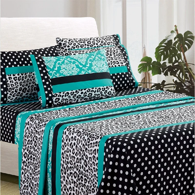 Rayon - Cotton Sheets for a Breathable and Soft Blend6-Piece Egyptian Comfort 1800 Series Ultra Twin Turquoise Patchwork