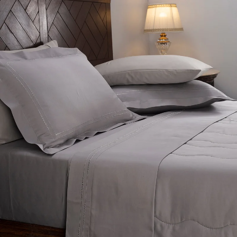 Thermal - Regulating Bamboo Sheets for All - Season ComfortNostalgic Attire Eiderdown Grey 4PC Top Sheet Set