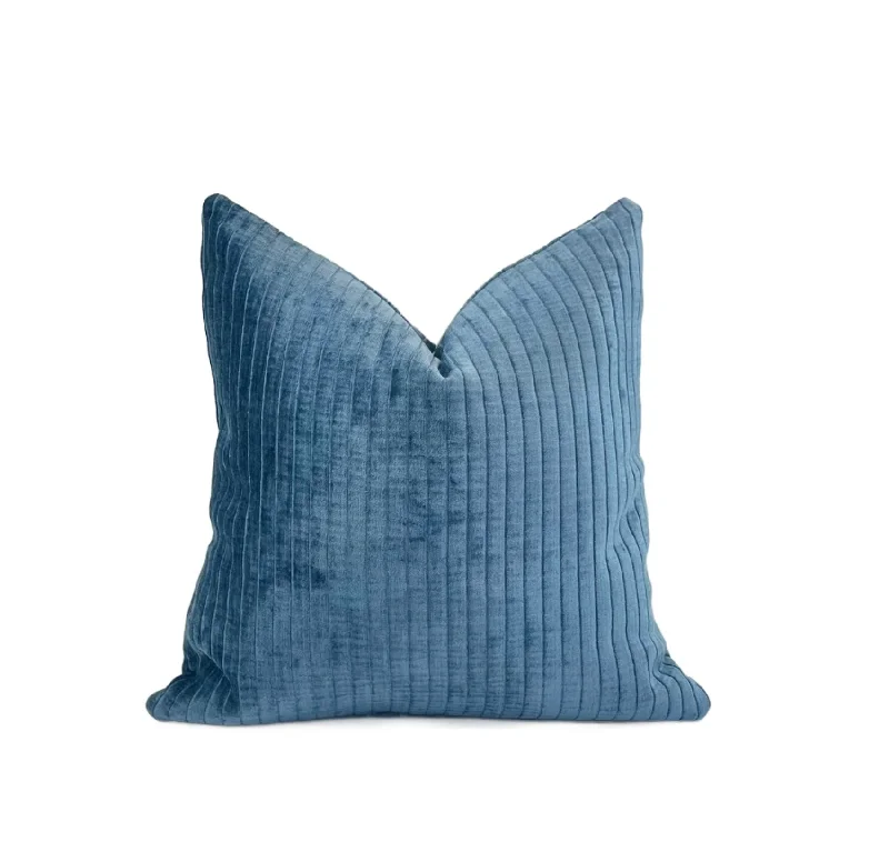 Square Pillows for Modern Home DecorDecorative Pillow Cover in Channels Blue Chambray Velvet