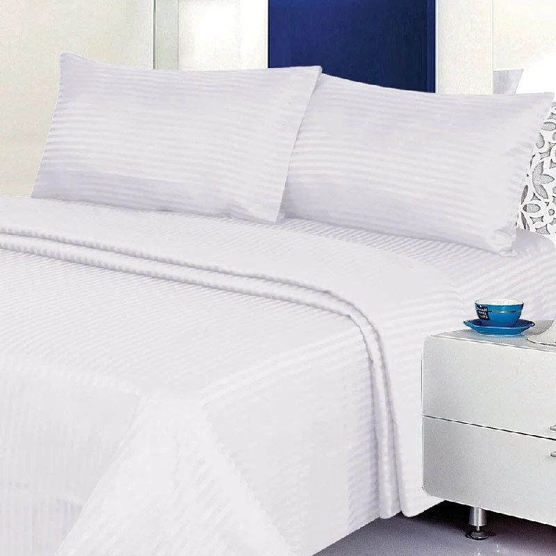Wrinkle - Free Polyester Sheets for a Low - Maintenance Bed1800 Count Deluxe 4-Piece Stripe Deep Pocket Queen Bed Sheet White