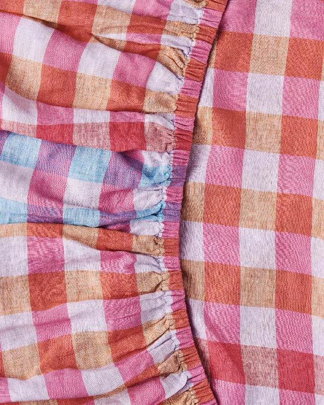 Twin - Size Sheet Sets with a Pillow ProtectorSummer Check Linen Fitted Sheet