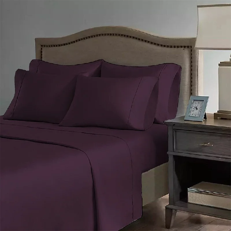 Twin - Size Sheet Sets with a Pillow Protector2200 Count 6 Pc Premium Bamboo Deep Pocket Twin Sheet Eggplant