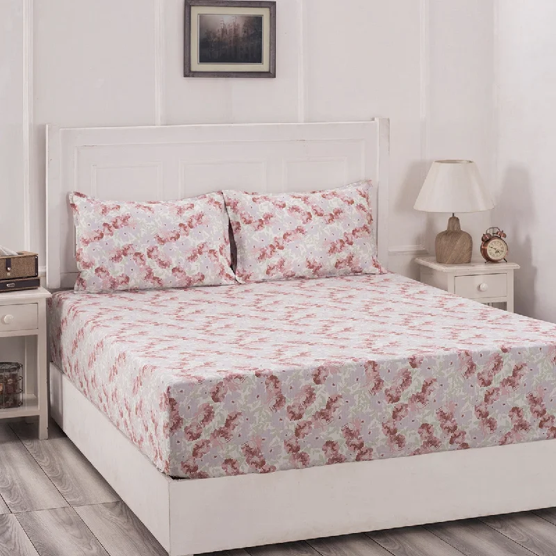 Moisture - Wicking Cotton Sheets for a Dry and Comfortable SleepBlossom Couture Floret Red Fitted Sheet With Pillow Covers