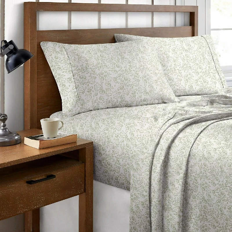 Linen - Cotton Blend Sheets for a Natural and Versatile Option4 Piece Cotton Printed Sheet Set Full Green Vine