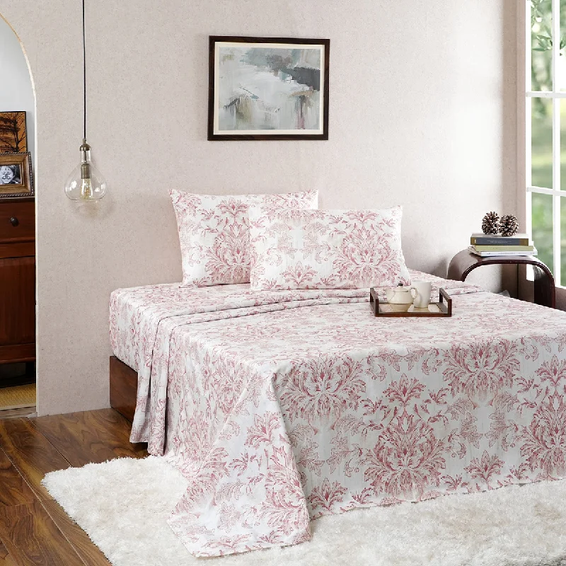Quilted Cotton Sheets for a Warm and Inviting BedTranquil Essence Napery Classic 100% Cotton Printed Peach Bed Sheet with Pillow Case