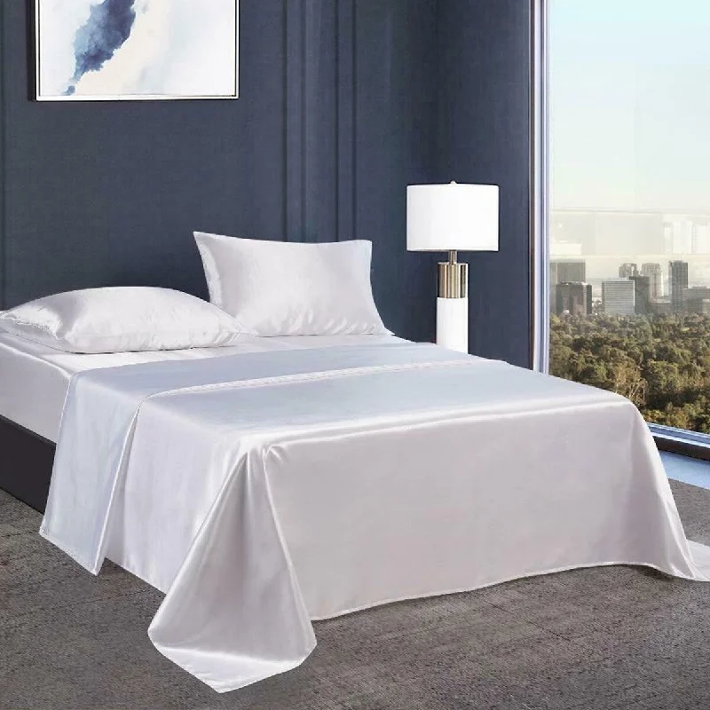 Polyester - Cotton Blend Sheets for Durability and Comfort4 PC Satin Silky Soft Bed Sheet Queen White