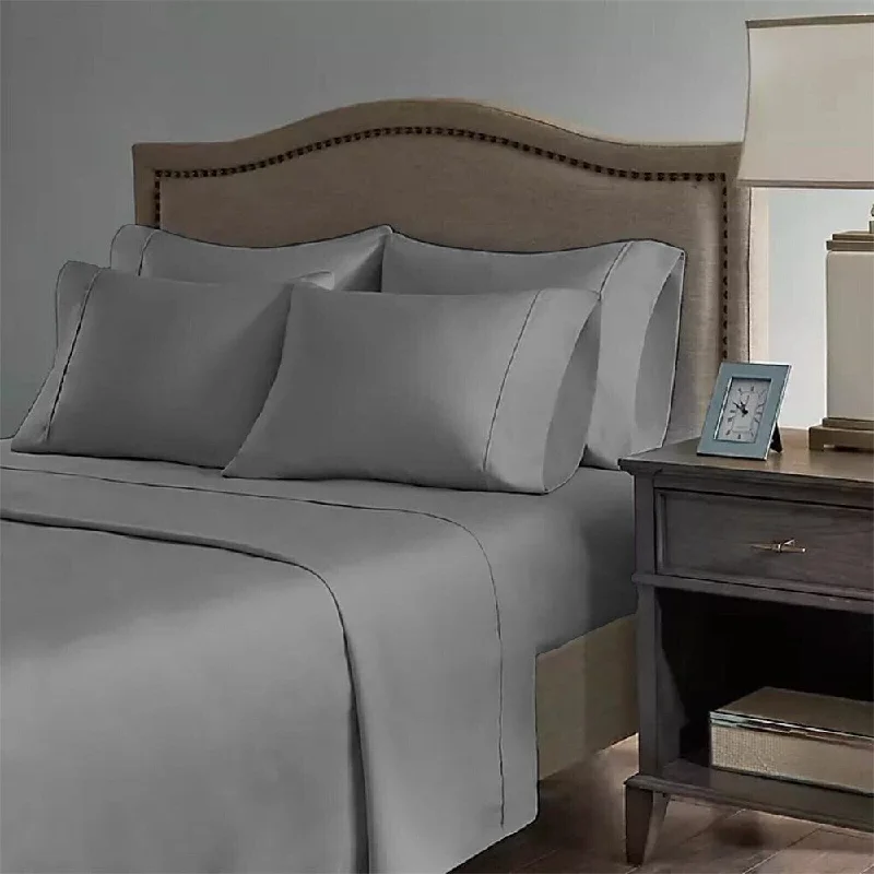 Polyester - Cotton Blend Sheets for Durability and Comfort2200 Count 6 Pc Premium Bamboo Deep Pocket King Sheet Light Gray