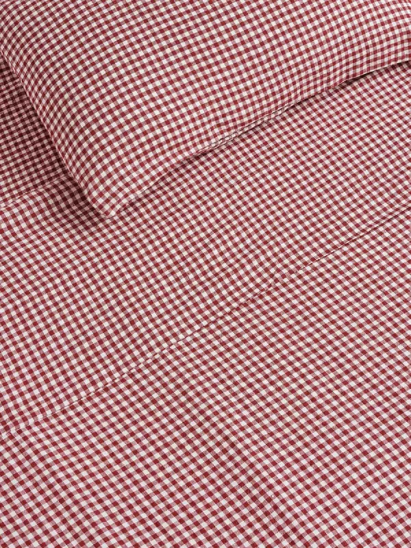 King - Size Sheet Sets with a Decorative Pillow Set100% Linen Flat Sheet in Pinot Gingham