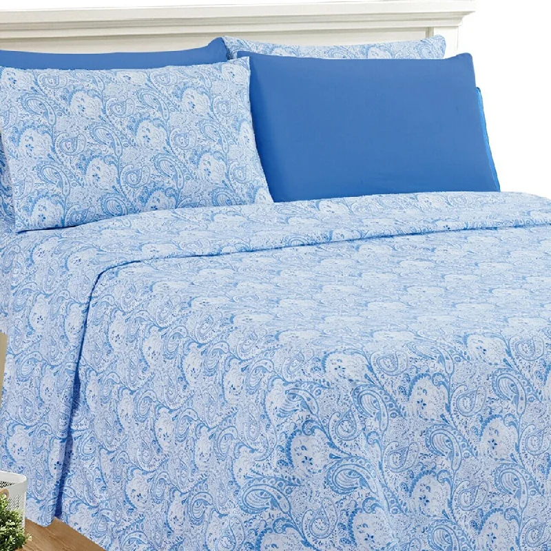 Queen - Size Sheet Sets with a European Pillowcase SetLuxury 6 Piece Bed Sheet Set 1800 Count Paisley Twin XL White Blue