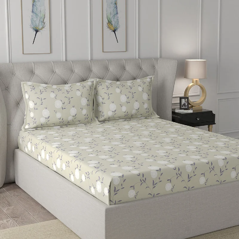 Fitted Sheets with Reinforced Corners for Long - Lasting UseFlorescence Chloe Print Beige Fitted Sheet With Pillow Covers