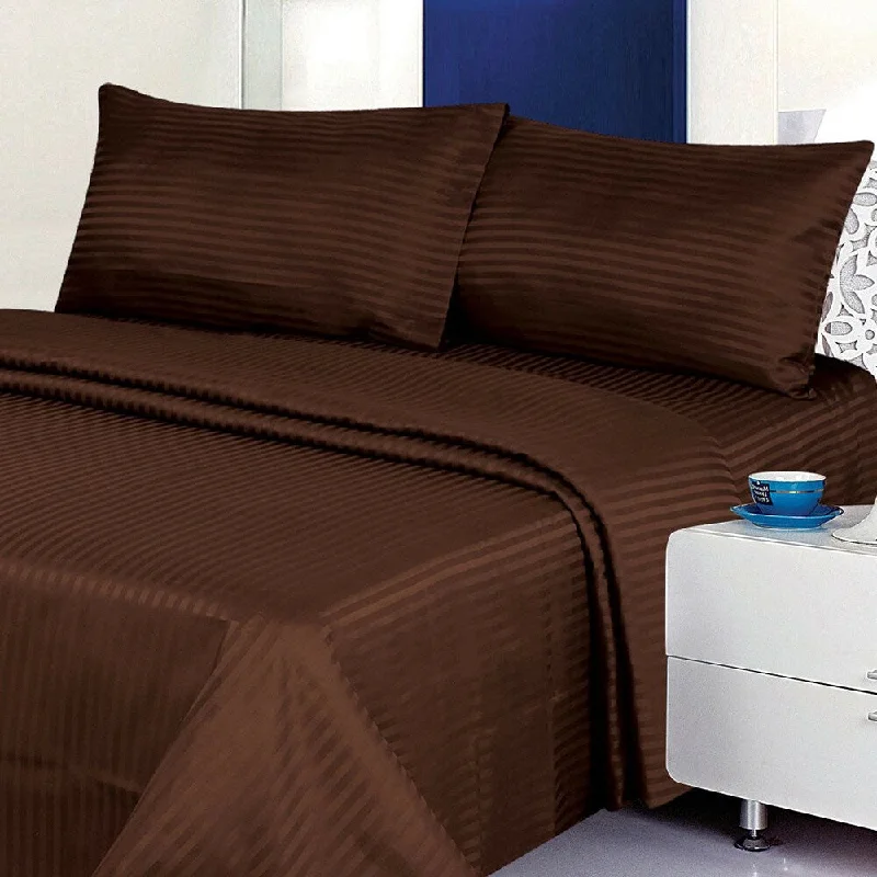 Queen - Size Sheet Sets with a European Pillowcase Set1800 Count Deluxe 4-Piece Stripe Deep Pocket Queen Bed Sheet Brown Queen - Size Sheet Sets with a European Pillowcase Set1800 Count Deluxe 4-Piece Stripe Deep Pocket Queen Bed Sheet Brown