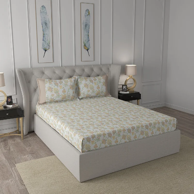 Wrinkle - Free Polyester Sheets for a Low - Maintenance BedTranquil Serenity Cordelia 100%Cotton Printed Bed Sheet With Pillow Case, Orange