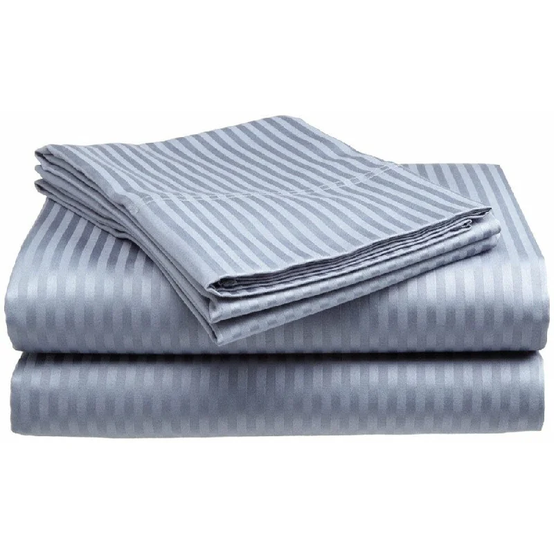 Fitted Sheets with Reinforced Corners for Long - Lasting Use400 Thread Count Deluxe Cotton Dobby Stripe Queen Bed Sheet Light Blue