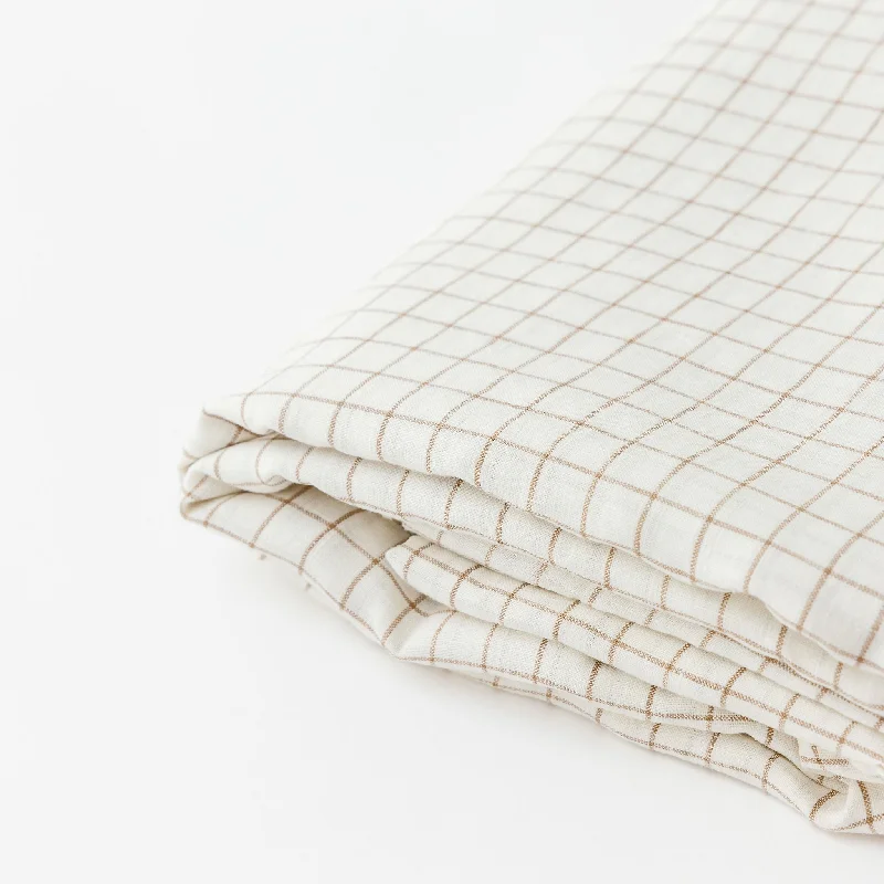 Queen - Size Sheet Sets with a European Pillowcase SetMalt Brown Grid Linen Sheets Set