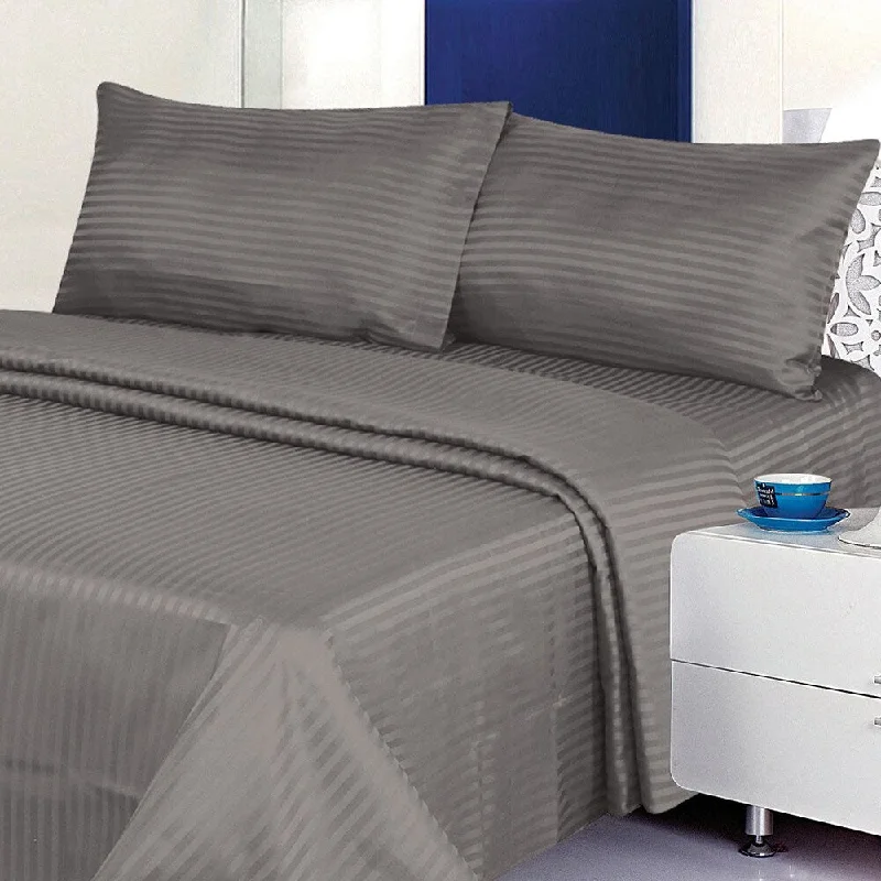Moisture - Wicking Cotton Sheets for a Dry and Comfortable Sleep1800 Count Deluxe 4-Piece Stripe Deep Pocket Queen Bed Sheet Silver