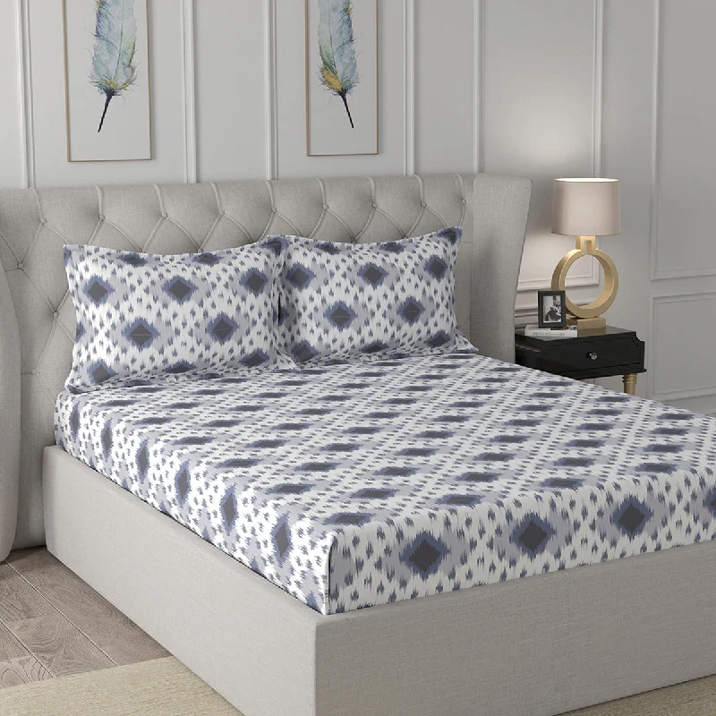 King - Size Sheet Sets with a Decorative Pillow SetFlorescence Arlen Print Blue Fitted Sheet With Pillow Covers