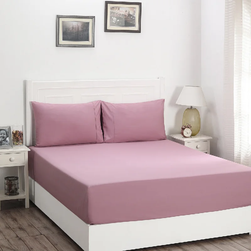 Quilted Cotton Sheets for a Warm and Inviting BedSlumber Plain Easy Care Percale 100% Cotton Dusky Orchid Fitted Sheet