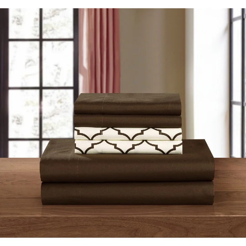 Moisture - Wicking Cotton Sheets for a Dry and Comfortable SleepChic Home Solid Brown with Tymon Brown 6 Piece Sheet Set