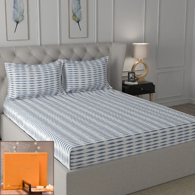 Polyester - Cotton Blend Sheets for Durability and ComfortBackyard Patio Nova Printed 100%Cotton Blue Bed Sheet with Pillow Covers Polyester - Cotton Blend Sheets for Durability and ComfortBackyard Patio Nova Printed 100%Cotton Blue Bed Sheet with Pillow Covers