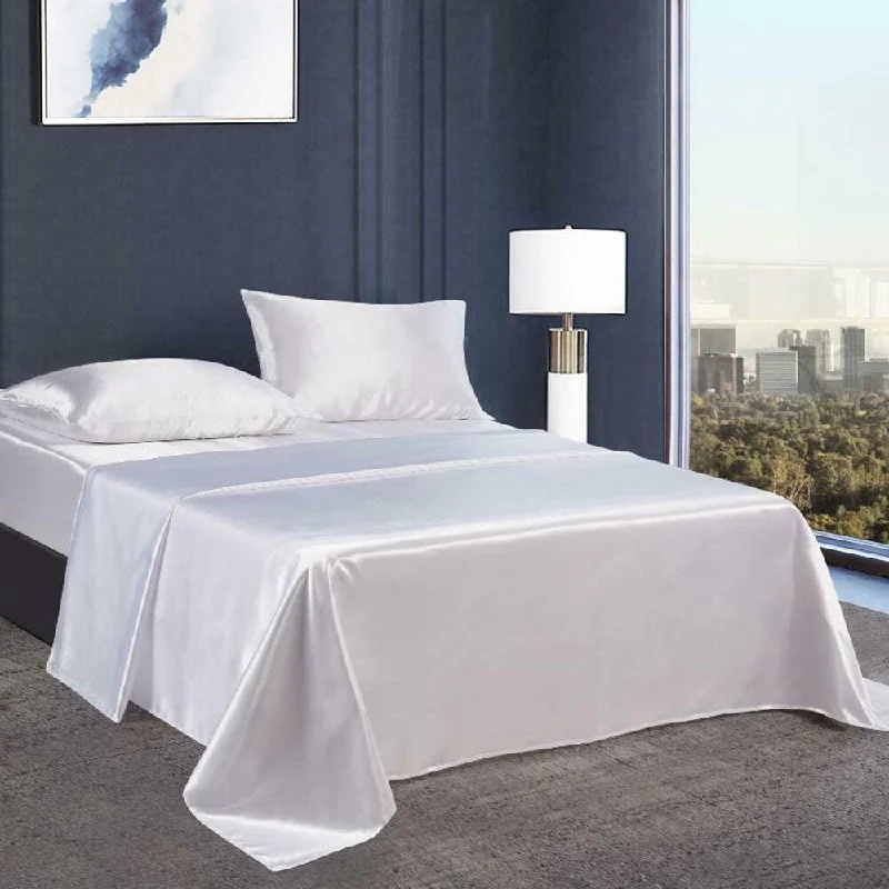 Quilted Cotton Sheets for a Warm and Inviting Bed4 PC Satin Silky Soft Bed Sheet Set King Fitted Pillow Cases White