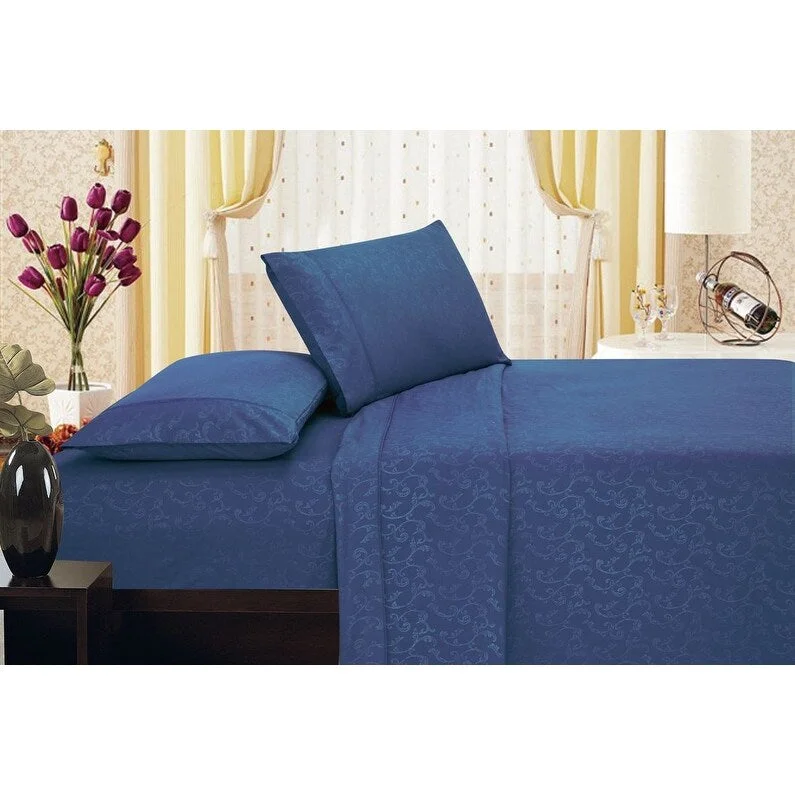 King - Size Sheet Sets with a Decorative Pillow SetEmbossed Vine Sheet Set Twin Sheet Set Navy