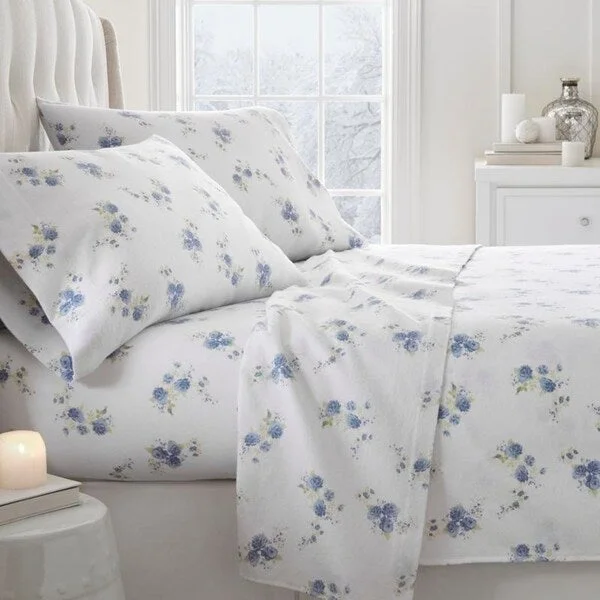 Sheet Sets with Multiple Pillowcase OptionsSoft Essentials Premium Rose Pattern 4 Piece Flannel Bed Sheet Set