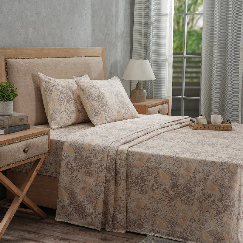 Jersey - Knit Sheets for a Comfortable and Casual BedPBS Refined Retro Nouvel Damask 100% Cotton Soft Neutral Bed Sheet Set