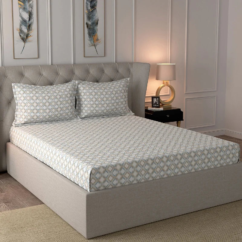 King - Size Sheet Sets with a Decorative Pillow SetGlam Tribeca Printed 200 TC 100% Cotton Blue Bed Sheet