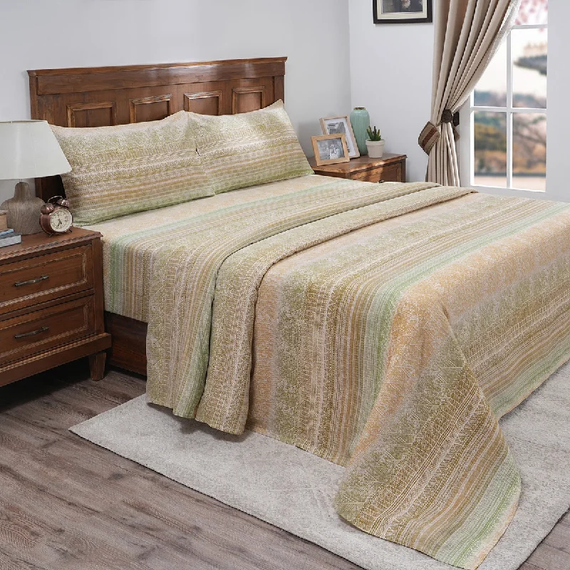 Thermal - Regulating Bamboo Sheets for All - Season ComfortIndigenous Artisan Eclectic Blend 100%Cotton Printed Green Bed Sheet With Pillow Case